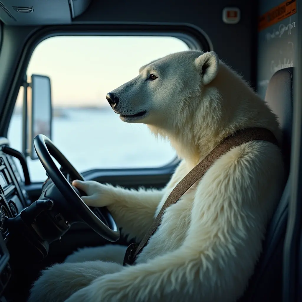 Bipolar Bear mascot driving a truck